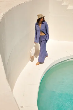 MONROW Cotton Gauze Wide Leg Pant MEDIUMBLUE Store